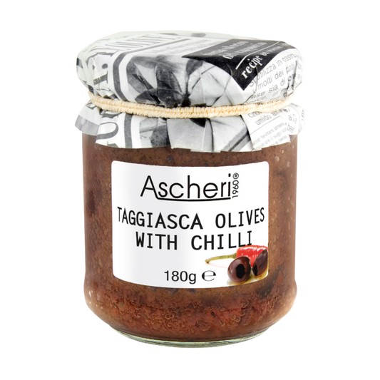 Ascheri Pitted Taggiasca Olives With Chilli 180g jar