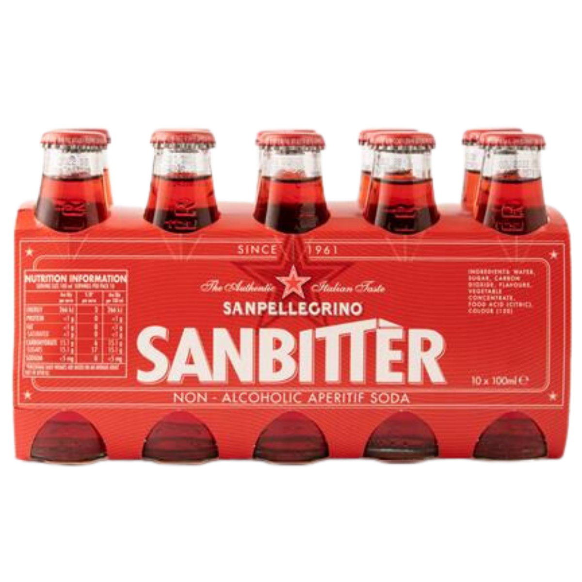Sanpellegrino Sanbitter 10 x 100mL non-alcoholic Italian aperitif bottles