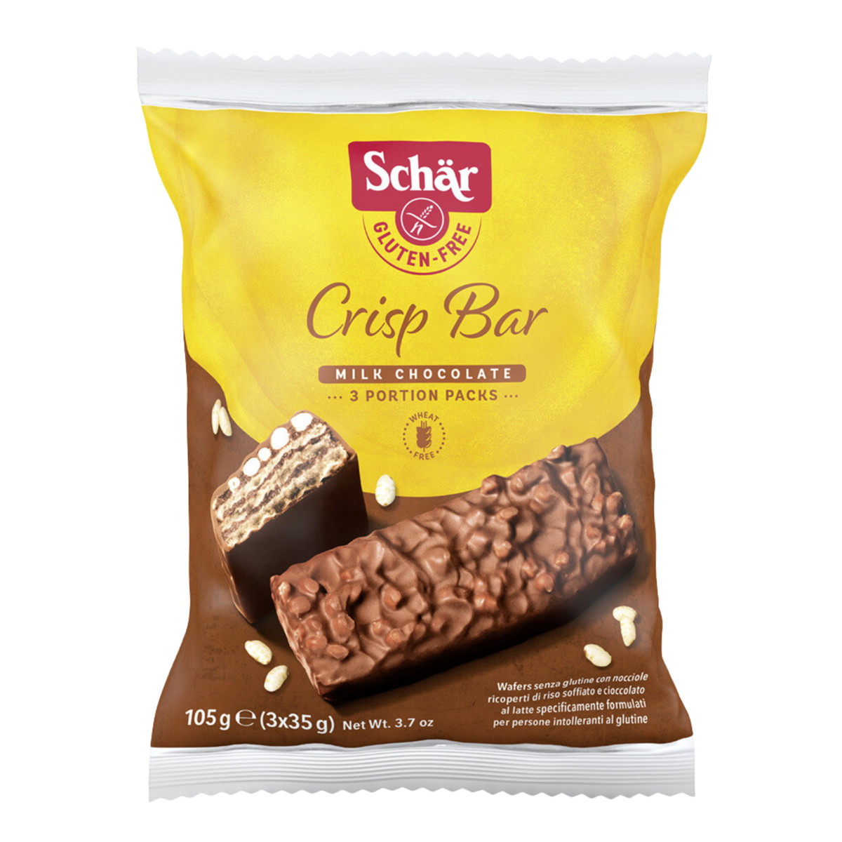 Schar Gluten Free Milk Chocolate Crisp Bar 105g gluten-free chocolate bar